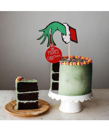 Xsstarmi 1 Pack Merry Christmas Cake Topper with Red and Green Glitter Grinch Christmas Cake Pick Merry Christmas Theme Party Sign Cake Decorations Supplies Design 1 - Buy Online on GoSupps.com