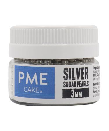 PME Silver Edible Sugar Pearls Balls Cup Cake Topping Icing Decoration 3mm 25g, Standard