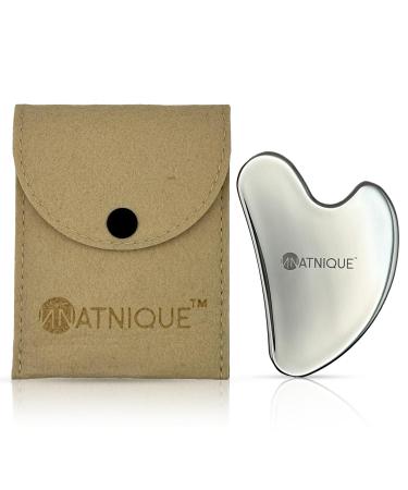 Stainless Steel Gua Sha - Metal Gua Sha Facial Tool Heart Shaped. Firm Face Muscles Reduce Puffiness Facial Tension Helps Lymphatic Drainage. Durable Tool with Travel Pouch