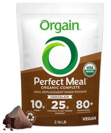 Orgain Organic Perfect Meal Powder, Vegan Meal Replacement with 25g of Plant Based Protein, 80+ Superfoods, Fiber and Probiotics, No Gluten, Soy or Dairy, Non-GMO, Chocolate, 2.16 lb