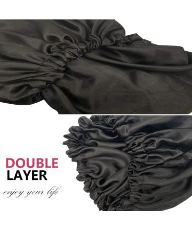 Adjustable Double Layer Satin Bonnet for Women - Large Silk Sleep Cap for Curly Natural Hair (Black) - Buy Online on GoSupps.com