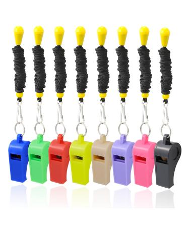 AMBITIONJUMP Plastic Whistles with Lanyard, 8 Pack Sports Whistle Bulk for Coach, Referee, Lifeguard, School, Soccer, Emergency(Multicolor)