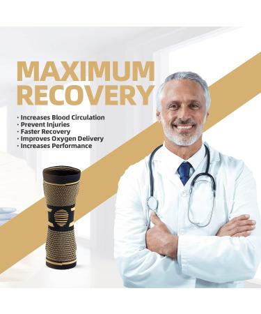 Lexniush Copper Knee Support Brace for Men & Women - Compression Sleeve for Arthritis, Joint Pain Relief & Sports Injuries - Small Size (Copper+Black) - Buy Online on GoSupps.com