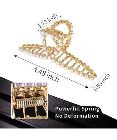 Threaded Gold Pearl Hair Claw for Thick Hair - Strong Hold Jaw Clips for Women - Fashion Hair Accessory Gift - Buy Online on GoSupps.com
