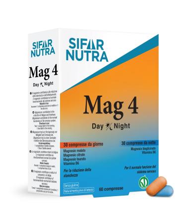 Sifar Nutra Mag 4 Day & Night | Complete Magnesium | Four Elemental Magnesium Salts & Vitamin B6 | Stress and Fatigue Supplement | Gluten and Lactose Free | Day and Night Tablets | 60 Tablets