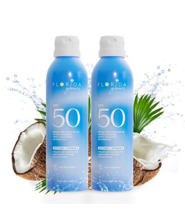 Florida Glow SPF 50 Sunscreen Spray- Hawaii 104 Reef Act & Florida Keys Compliant Broad Spectrum Water Resistant Sport Sun screen - Child Friendly PABA Free & Oxybenzone Free (5.5 Fl Oz 2-pack) 5.49 Ounce (Pack of 2) SPF 50