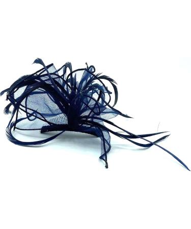 Ladies Mesh Feather Comb Fascinator Ladies Day Races Ascot Weddings Hair Piece (Navy Blue) - Buy Online on GoSupps.com