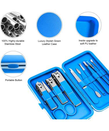 10pcs Professional Manicure Set - Stainless Steel Nail Clippers & Pedicure Tools for Travel (Blue) - Buy Online on GoSupps.com
