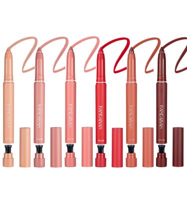 6Pcs Long-lasting Matte Lipstick & Lipliner Set with Built-in Sharpener - Get the Ultimate Makeup Look with Rotating Sharpenable Lip Crayons  Waterproof Velvet Crayon Lipstick Set (2-in-1 Set A)