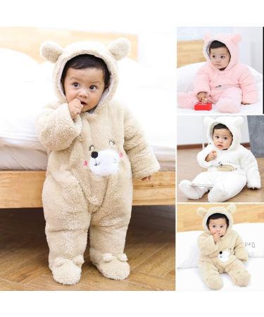 Haokaini Newborn Bear Snowsuit for Baby Girls Boys 9-12 Months | Khaki Cotton Fleece Romper Jumpsuit - Buy Online on GoSupps.com