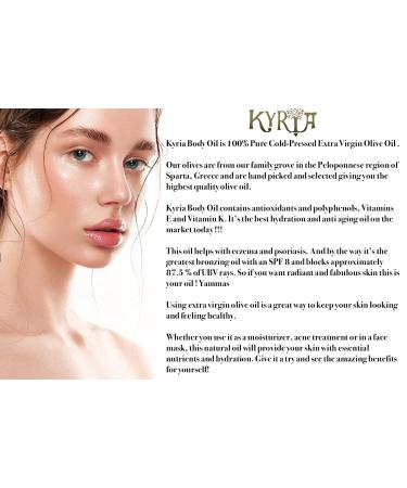 Kyria Greek Extra Virgin Olive Oil for Skin Care - 100% Pure Cold Pressed Body & Face Moisturizer - Vitamin E & Active Skin Repair - 2 FL OZ - Buy Online on GoSupps.com