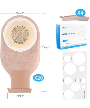 20 Pack Colostomy Bags One Piece Ostomy Bag with Clamp Closure | 15mm-60mm Cut-to-Fit Drainable Pouches for Ileostomy Stoma Care | Includes 4 Clamps | Ostomy Supplies - Buy Online on GoSupps.com