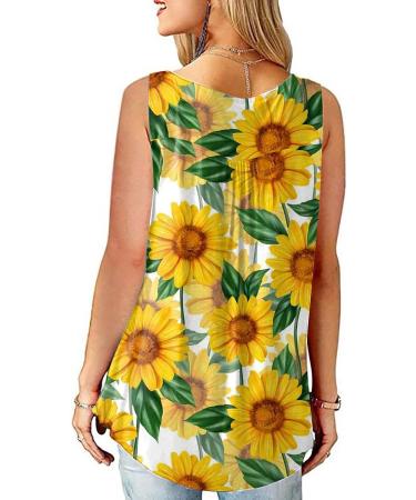 Women's Yellow Flowy Tunic Top | Casual Summer Short Sleeve Shirt for Leggings | Floral Cute Blouse | Size Medium - Buy Online on GoSupps.com
