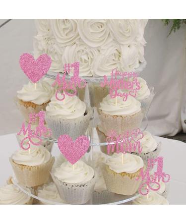 Pack of 24 Happy Mother's Day Cupcake Toppers Glitter Number 1 Mother Love Heart Cupcake Picks Best Mum Cake Decorations for Women Birthday Happy Mother's Day Theme Party Supplies Pink Pink 2 - Buy Online on GoSupps.com