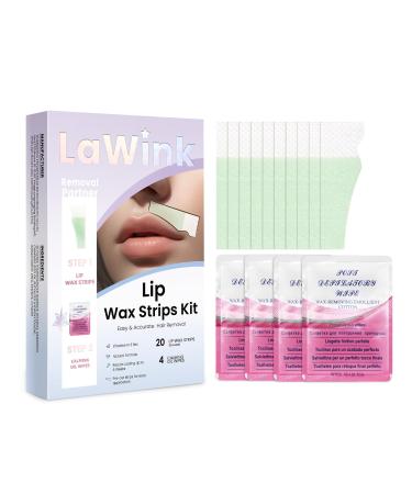 LaWink Mouth waxing wax Kit Facial Wax Strips eyebrow hair removal 20 Strips 4 Calming Oil Wipes Eyebrow Wax Strips Depilatory tape for eyebrows Facial