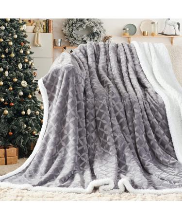 inhand Sherpa Throw Blanket Warm Cozy Soft Throw Blanket for Couch Bed Sofa Fluffy Reversible Plush Fuzzy Sherpa Fleece Blankets and Throws for Adults Women Men(Gray 50 x 60 ) Gray 50"X60"