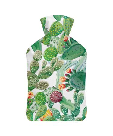 Green Cactus Hot Water Bottle With Cover Plush Bed Bottle Hand Warmer For Adults And Children 26.5X15.3cm