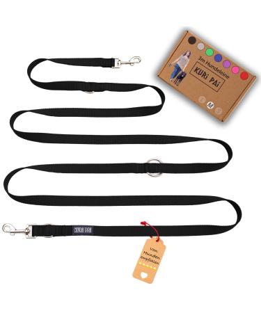 Kuri Pai 3m dog leash for medium -sized dogs comfortable and comfortable Kleine leash overhanging leash double linen sustainable from bamboo |M (2.0cm wide) - black M (280cm x 2.0cm) - (medium -sized dogs) black