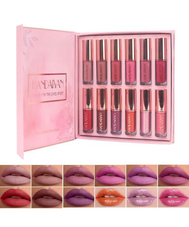 12 Colors Liquid Lipstick Makeup Set Velvet Matte Nude Lip Gloss Long-Lasting Wear Non-Stick Cup Not Fade Waterproof Lip Gloss Make up Gift Set for Women