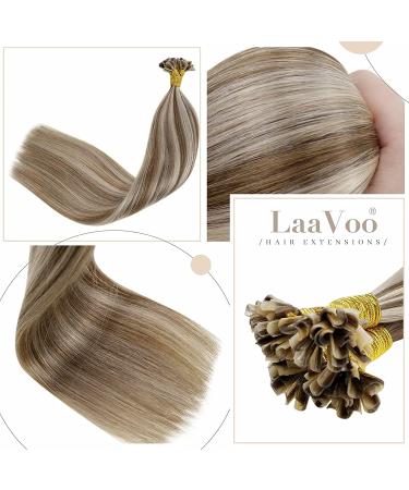 LAAVOO Real Hair Extensions Brown Blonde Keratin Bonding U Tip 35cm #P8/24 | Highlighted Light Brown & Platinum Blond 50g - Buy Online on GoSupps.com