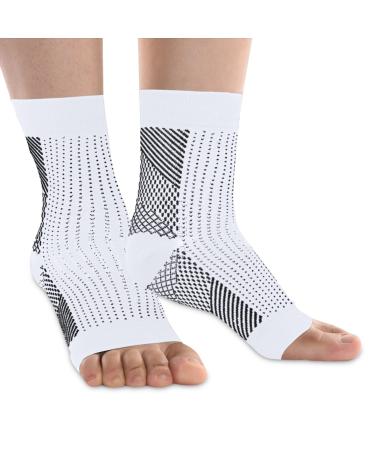 1 Pack Compression Plantar Fasciitis Socks Ankle Compression Sleeve Heels Arch Supports & Heel Pain Relief Ankle Supports for Men and Women (White Medium)