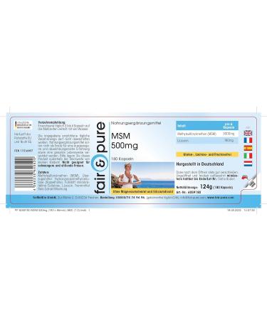 Fair & Pure MSM 500mg Capsules - Vegan Methylsulfonylmethane - 180 Count - No Magnesium Stearate - International Shipping Available - Buy Online on GoSupps.com