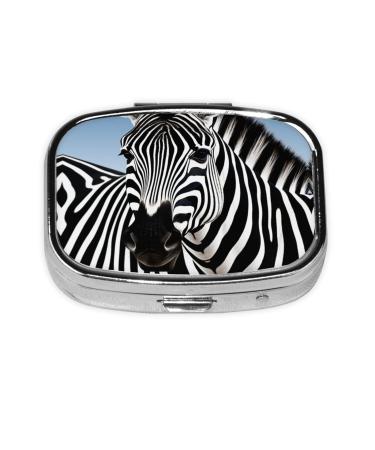 Zebra Printing 2 Compartment Small Pill Case Cute Small Pill Box Purse Pill Boxs Travel Pill Organizer for Pocket Purse and Travel Gifts