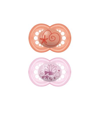 MAM Original Baby Pacifier Nipple Shape Helps Promote Healthy Oral Development Sterilizer Case 2 Pack 6-16 Months Pearl/Girl Pearl Girl