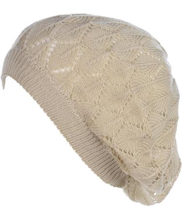 BYOS Parisian Chic Crochet Cutout Knit Beret Beanie Hat 2-pack in Leafy Beige & Black - Soft Lightweight Design - Buy Online on GoSupps.com