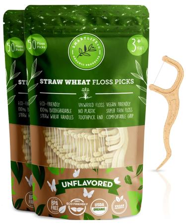 Unflavored Dental Floss Picks - Biodegradable Plastic Free Tooth Flosser for Adults & Kids | Unwaxed Eco Friendly Thin Thread | Zero Waste Toothpick Stick Soft On Gum & Teeth | Natural Organic Vegan Unflavored 50 Count (Pa…