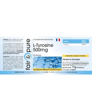 Fair & Pure - L-Tyrosine 500mg - 90 capsules - highly dosed with 1500mg of L-Tyrosine per daily dose - Buy Online on GoSupps.com