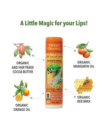 Badger Sweet Orange Cocoa Butter Lip Balm - .25oz Stick - Buy Online on GoSupps.com