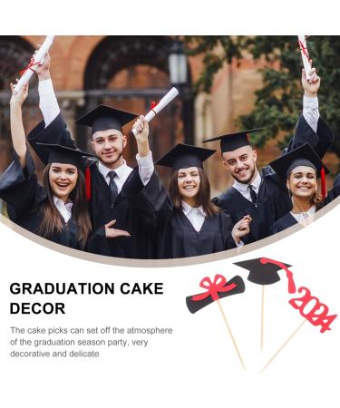PRETYZOOM 12pcs 2024 Graduation Season Cake Insert Top Hat Paper Decorations Dessert Red - Buy Online on GoSupps.com