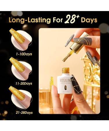 ROSALIND 6PCS White Black Gel Nail Polish Set with Silver Gold Glitter - Soak Off All Seasons Manicure Collection for Salon and Home DIY Nail Art - Buy Online on GoSupps.com