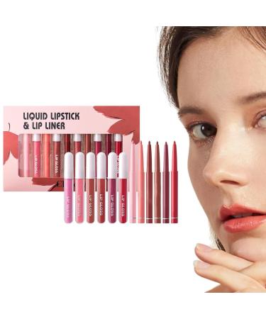  yztju Lip Pencil and Lipstick Set Plumping Lip Set | Luxurious plumping lip kit long-lasting liquid lipstick set 6 lip pencils + 6 lipsticks - Buy Online on GoSupps.com