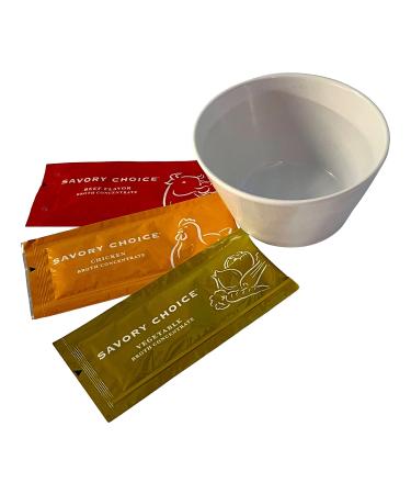 Savory Choice Reduced Sodium Broth Variety Pack: 8 Each Beef, Chicken and Vegetable Concentrates (24 Total) Make Great Soups Includes Bouillon Mixing Cup