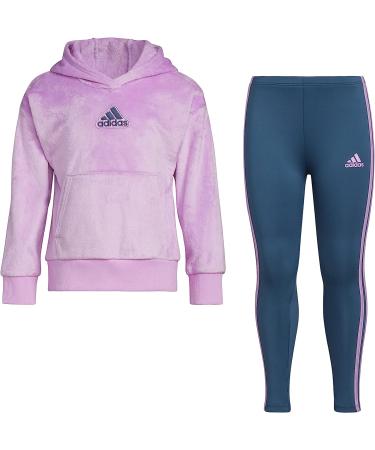 adidas Girls' 2-Piece Silken Fleece Hooded Pullover Tight Set - 3T Bliss Lilac - Buy Online on GoSupps.com