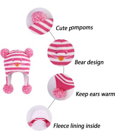 Winter Earflap Knit Hat for Baby Boys Girls 6-12 Months - Cat Design, Fleece Lined Beanie - Buy Online on GoSupps.com