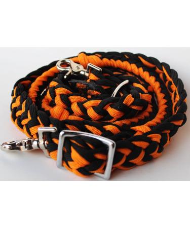 CHALLENGER Nylon Braided Roping Knotted Barrel Reins in Orange/Black - 60712 - Buy Online on GoSupps.com