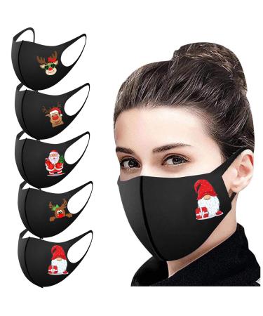 Riou 5 pieces Mouth protection with motif washable cotton breathable dustproof mouth and nose protection face covering for women men (Z-10)
