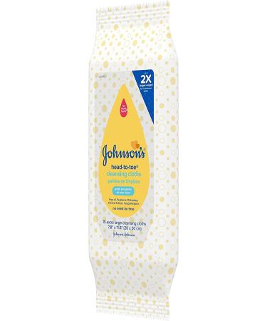 Johnson's Head-to-Toe Baby Cleansing Cloths - Hypoallergenic, Pre-Moistened, Paraben-Free - 15 Count Pack - Buy Online on GoSupps.com