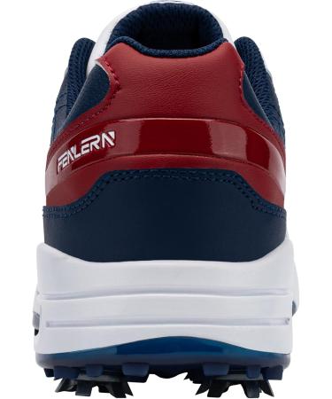 Fenlern Men's Golf Shoes - Lightweight Anti-Slip Outdoor Spiked Golf Shoes for Training (48 EU) - White & Dark Blue - Buy Online on GoSupps.com