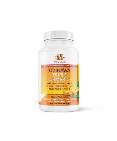 Okinawa Triple Turmeric + Turmeric Curcumin Supplement with Black Pepper Extract to Aid Absorption 766 mg Turmeric from 3 Varietals & Curcumin Joint Pain Relief 120 Vegetarian Capsules