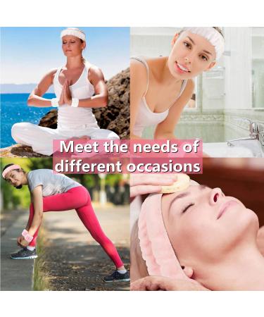 6Pcs Spa Headband and Wristband Set for Women - Microfiber Facial Headband and Wrist Washbands in Pink & White - Buy Online on GoSupps.com