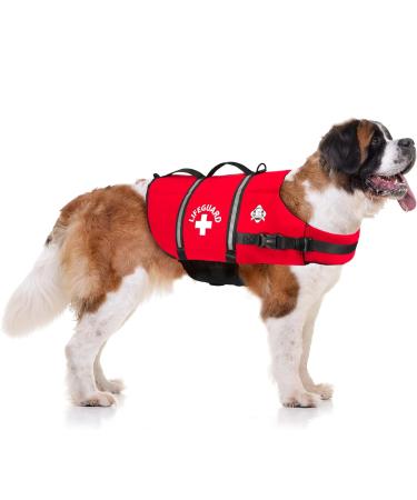 Paws Aboard Dog Life Jacket Neoprene Dog Life Vest for Swimming and Boating Red