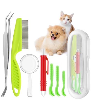 HezzLuv Tick Remover Tool Set Painlessly Tick Remover Tools For Dogs With 5 X Tick Removers 1 X Comb 1 X Magnifier Effortlessly Dog Tick Removal For Dogs Cat Humans Children(7PCS) Red