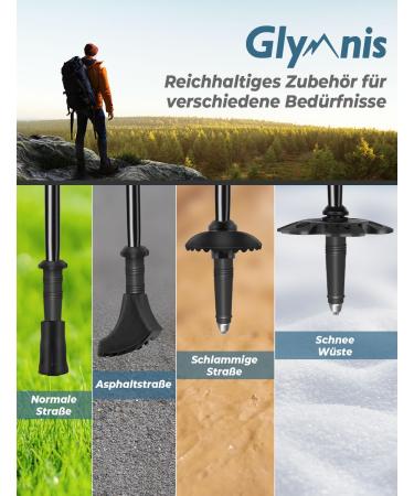 Glymnis 7075 Aluminum Hiking Sticks | Ultra-Light Foldable Trekking Poles for Men & Women | Adjustable 110-130cm with Rotary Lock & Rubber Buffers - Black - Buy Online on GoSupps.com