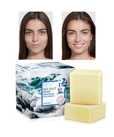 Yocisku 2 PCS Handmade Sea Salt Soap Goat Milk Cleaner for Face Dry and Natural Oily Skin Pimple Pores Removal Acne Treatment Moisturizing Face Care With Soap Bag 3.5 oz 3.52 Ounce (Pack of 2)
