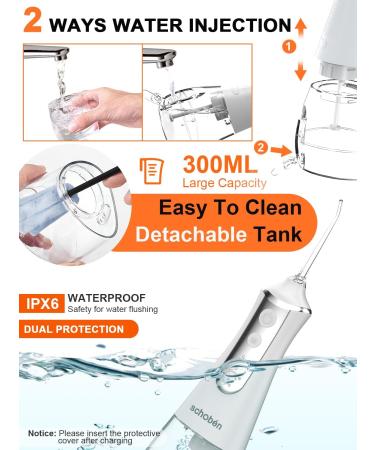Buy Cordless Water Dental Flosser - Portable Rechargeable Oral Irrigator 300ML Tank 4 Modes 5 Tips - Ideal for Travel & Home (White - Buy Online on GoSupps.com