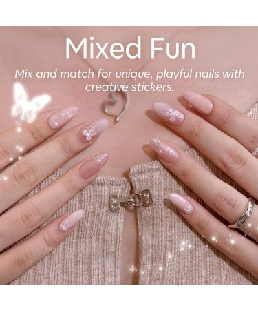 Modelones Gel Nail Polish Kit with UV Light 4 Colors Base & Top Coat Stickers Milky White Nude Pink Glitter Fall Manicure Set DIY Home Nail Art Gift for Women - Buy Online on GoSupps.com